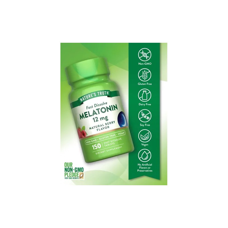 Melatonina Natures Truth 12 Mg 150 Tabletas Sabor Baya