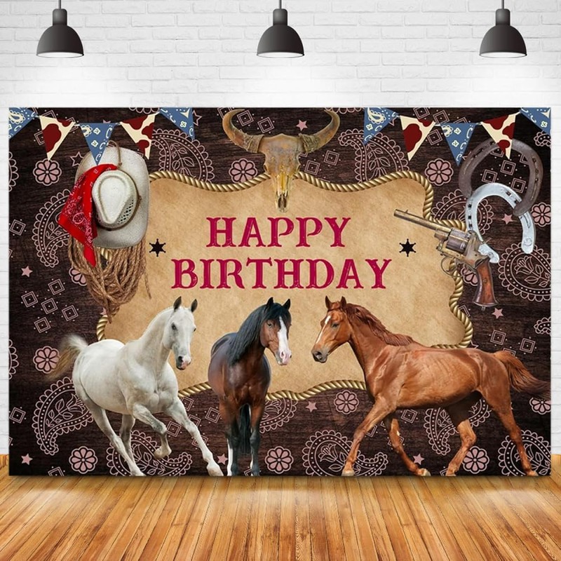 Horse Birthday Party Saddle Up Celebration Banner Decoration One Wild