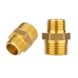 Gosknor 2pcs Brass Reducing Hex Nipple, 1/2" NPT x 3/8" NPT Male Thread Pipe Fitting Adapters Straight High Pressure Hose Connector for Gas, Oil, Water, and Fuel Applications