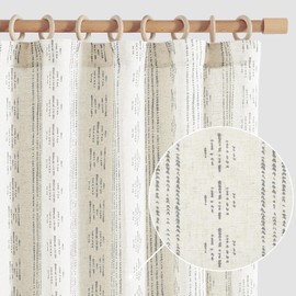 jinchan Boho Stripe Curtains for Living Room Farmhouse Linen Grey Curtains 84 Inch Length 2 Panels for Bedroom Geometric Striped Mudcloth Light Filtering Window Drapes Back Tab Gray on Flax