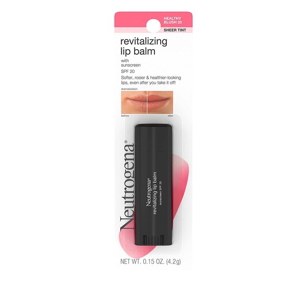 Neutrogena Revitalizing and Moisturizing Tinted Lip Balm with Sun Protective Broad Spectrum SPF 20 Sunscreen, Lip Soothing Balm with a Sheer Tint in Color Healthy Blush 20,.15 oz