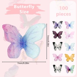 Pack of 100 Micro Butterfly Resin, Colourful Butterflies Miniature Decoration, Miniature Dollhouse Accessories, Miniature Gardens, Crafts, Nail Art Decorations