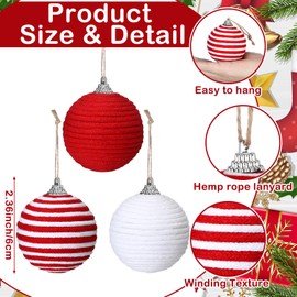 Syhood 9 Pcs 2.36 Inch Christmas Ball Ornaments Boho Farmhouse Jute Rope Hanging Balls Burlap Neutral Rustic Ornaments for Xmas Tree Holiday Wreath Garland Wedding Home(Red, White, Red and White)