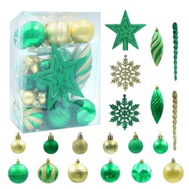 Christmas Balls Tree Ornaments, Shatterproof Christmas Decorations Set with Reusable Hand-held Gift Package for Holiday Xmas Tree Decor (50, Green & Gold)