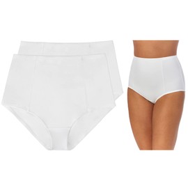 Ellen Tracy Women's Classic Comfort Brief with Extra Tummy Hold, White, Medium (Pack of 2)