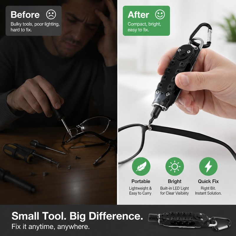 Mini Keychain Multitool for Travel – Stainless Steel Screwdriver, Hex