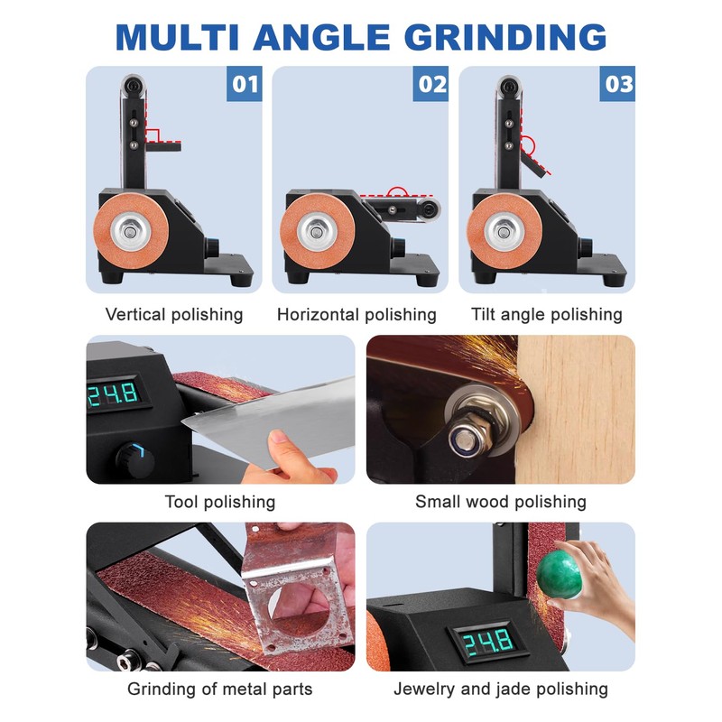 Mini Electric Belt Sander, Variable Speed Desktop Grinder for Knife