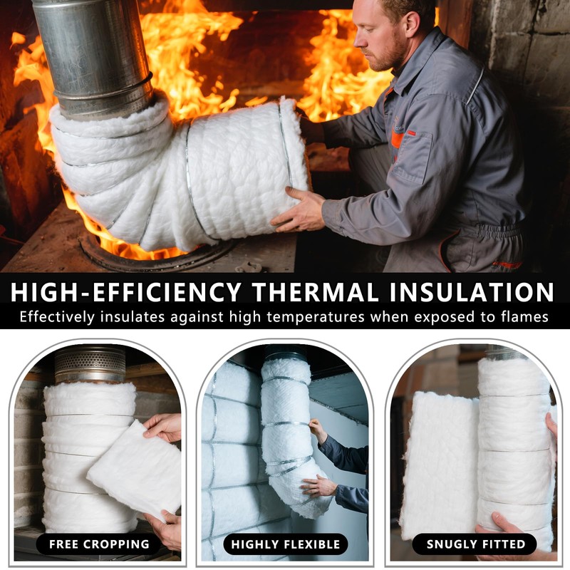 DOTUHAO Ceramic Fiber Insulation, 24"x8"x1"Thick Fireproof Insulation Blanket, 2300F High