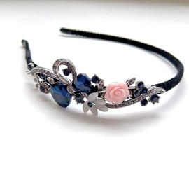 Crystal Flower Butterfly Hair Hoop Rhinestone Pearl Headband 1920s French Hair Band Vintage Velvet Hair styling Headpiece Accessories for Women(Black C)