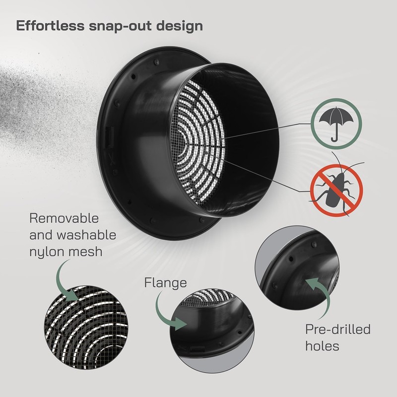 Vent Systems 6'' Inch - Black - Plastic - Dismantable