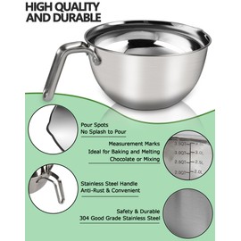 Large Double Boiler Pot Set,3500ML/3.1QT Mixing Bowl for Chocolate Melting, 5000ML/ 4.5QT 304 Stainless Steel Pot With Silicone Spatula for Melting Chocolate, Candy, Candle, Soap, Wax
