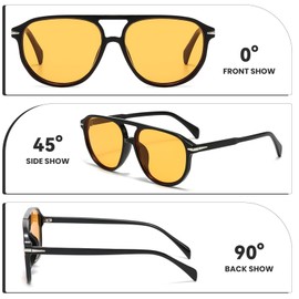 CIKJUK Retro Round Sunglasses for Mens Womens 70s Pilot Style Sun Glasses Vintage Ladies Shades for UV400 Protection-Black/Orange Yellow