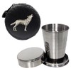 Knight 2oz Collapsible Drinking Cup with Leather Howling Wolf Case