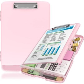 Portapapeles de Almacenamiento,Tablero de Clip de Escritura Suave，Portapapeles con Almacenamiento,Portapapeles de Almacenamiento de Plástico,Carpeta del Portapapeles,con Clips Resistentes,(Rosado)