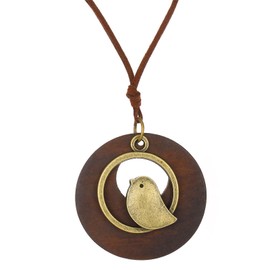 Leather Cord Necklace for Women Handmade Boho Choker Necklace Long Bird Leather Pendant Bohemian Sweater Chain Neckalce Vintage Alloy Pendant Leather Rope Necklace Wooden Necklaces (Dark Brown)