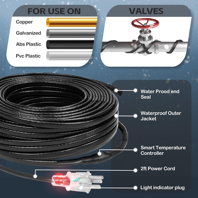Heat tape, 3FT-160FT Deicing Heating Cable,Pipe (Metal And Plastic) Freeze