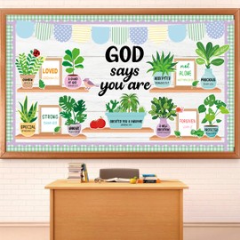 Summer Christian Bulletin Board Set Religious Plant Motivational Classroom Decorations Colored Flowers and Vases Bookshelf Paper Cutouts for Sunday School VBS Church Office Home Chalkboard Wall Decor