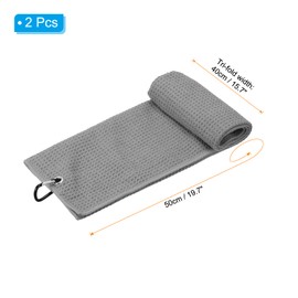PATIKIL 20"x16" Tri-Fold Golf Towels, 2 Pack Waffle Pattern Towels Soft Fiber Strong Water Absorption with D Clip for Golf Lovers, Grey