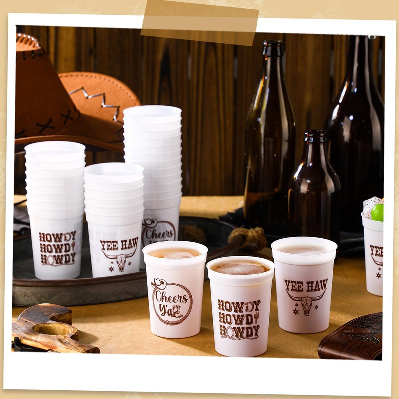 48 Pcs Western Cowboy Disposable Plastic Cups for Party, Cowboy,