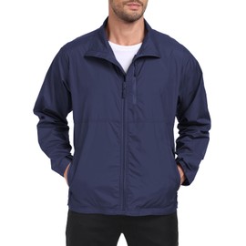 Aoyoting Mens Windbreaker Jackets Lightweight Packable Summer Jacket Men, Windproof and Dustproof Navy