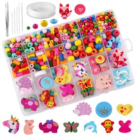 Craft Colourful Wooden Beads for Threading DIY Beads Jewellery Set Children's Wooden Beads with Hole for Threading Craft Beads for Bracelets Cord Set Necklaces Gift (550 Pieces Craft Colourful Wooden