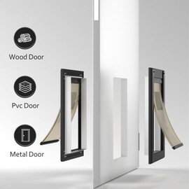 [Classicmacher] Heavy Duty Dog Door with Double Sliding Lock Panel, Aluminum Large Doggie Door for Exterior Door, Magnetic Double Flaps Do g Door Medium Dog (Medium,Black)