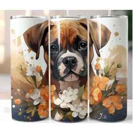 Boxer with Flowers 20 oz Stainless Steel Tumbler Handmade