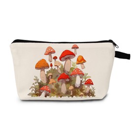MoCaliduccious Mushroom Print Women Makeup Bag Small Cosmetics Bag Beach Travel Toiletry Kit Organizer
