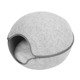 Cat Cave Bed Detachable Washable Semi Enclosed Felt Kitten Hideout Bed with Cushion for All Seasons