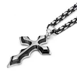 FULULAY Men's Stainless Steel Large Jesus Christ Cross Pendant Necklace With Byzantine Chain 22 24 26 inch,Silver&Black