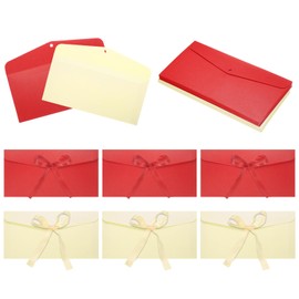 sourcing map 20 Pack Greeting Card Envelopes with Ribbon Bow Tiny Items Storage Vintage Cute Present Card Holder for Wedding Greeting Party Postcards, Light Gold/Red 8" x 4"