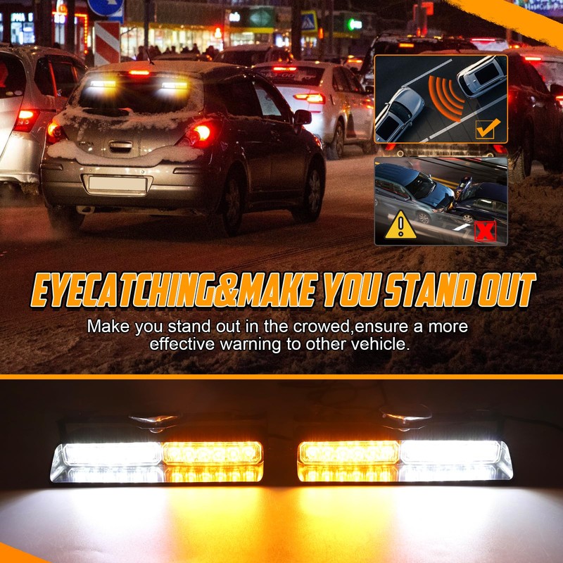 OPPBUY Strobe Light for Trucks,Amber White Emergency Dash Windshield with