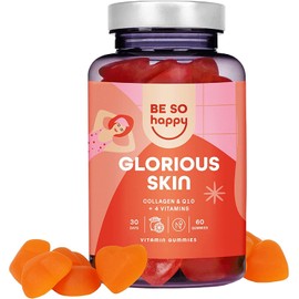 BeSoHappy® Collagen Gummies for Women with Coq10, Biotin, Vitamin E, Vitamin A and Vitamin C, Nourishes Your Skin with Delicious Citrus Flavor, 60 Gummies, Lactose Free and Gluten Free