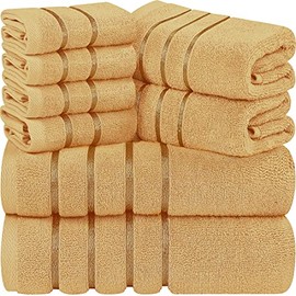 Utopia Towels Beige 8-Piece Bath Linen Sets - Viscose Stripe Towels - 600 GSM Ring Spun Cotton - Highly Absorbent Luxury Towels (Pack of 8)
