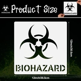 Wonderjune 4 Pcs Biohazard Symbol Graffiti Toxic Waste Stencils Sheet Contaminated Hazard Sign Reusable Symbol Theme Spraying Wall DIY Craft Decorative Drawing Template(12 x 12 Inch)