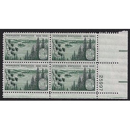 1958 3 Cent Minnesota Statehood Plate Number Block of Four Stamps Scott 1106