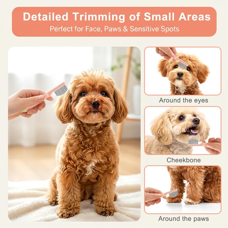 Stainless Steel Dog Eye Comb, ABS Handle Fine-Tooth Grooming Tool