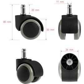 LIHAO 5 Ruedas para Silla de Oficina universales Resistentes a la abrasión (Gris y Negro, 11 mm/50 mm)