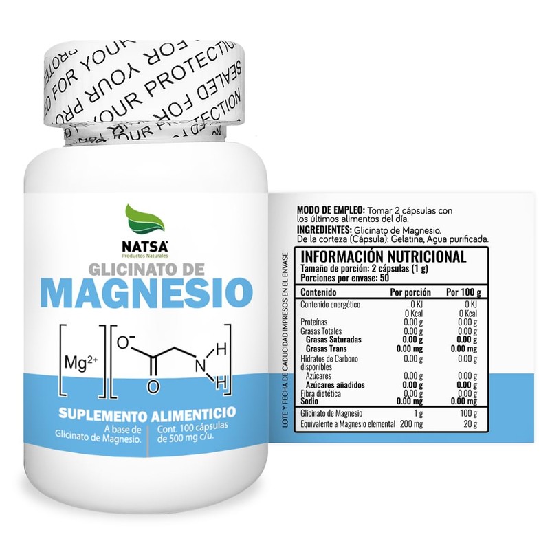 Glicinato de Magnesio 100 cápsulas, calidad Premium