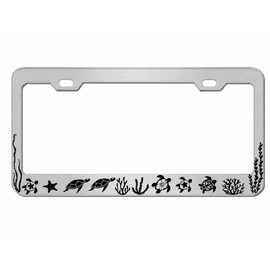 Ocean Turtles Design Heavy Duty Metal Car License Plate Frame Auto Tag Holder(Chrome/Black)