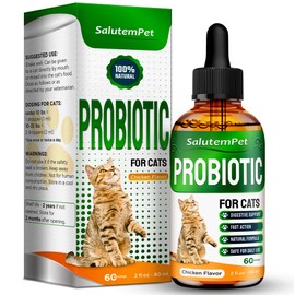 Probiotics for Cats for Digestive Support – Cat Probiotics for Indoor Cats Help with Colic, Upset Stomachs, Diarrhea, Gas, and Bloating – Prebiotics + Pleasant Chicken Flavor Inside – 2 Oz