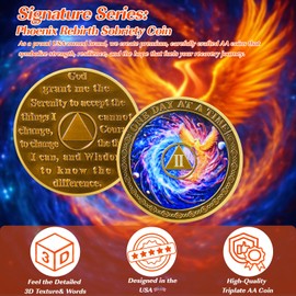 Phoenix Rebirth 2 Year Sobriety Coin, Affirmation AA Coins, Addiction Recovery Two Year Sober Coin, Celebrating Recovery Anniversary Token, AA Sobriety Gifts for Men Women