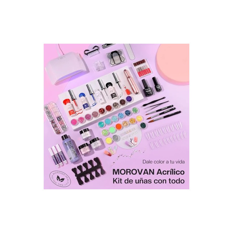 Kit profesional Morovan de uñas acrílicas con luz U V