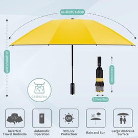 Yoobure Inverted Travel Umbrella, Automatic Umbrellas for Rain, Windproof Compact Umbrella with Reflective Stripe, Folding Sun Umbrella UV Umbrella, Portable Large Umbrella for Backpack, Lightweight