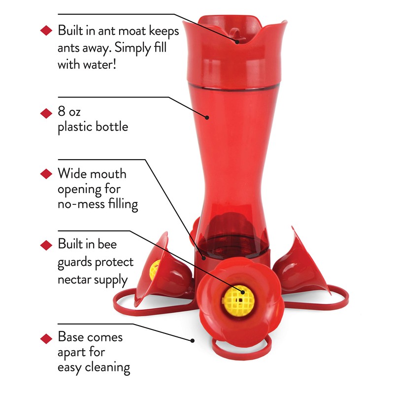 Perky-Pet 403CP Pinch Waist Plastic Hummingbird Feeder, 8-Ounce , Red