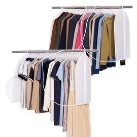 MISSLO Extra Large Clothes Rack Cover with Transparent Dust Cover, Clothes Cover with Shoulder Cover, Hanging Garment Bags for Cupboard, Dresses, Suits, Coats, Shirts, Pack of 2, White