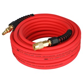 Keepro Durable Hybrid Air Hose, Flexible 1/4 Inch ID By 50 Feet Long Air Compressor Hose with Repairable Solid Brass 1/4" Industrial Quick Coupler and Plug, 300 PSI Maximum Pressure, Red