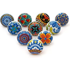 KPAVIR Handmade Set of 10 Ceramic Drawer Knobs for Home, Kitchen, Bathroom or Office | Comes with Bolts, Washer (Multicolor)
