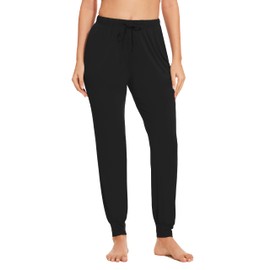 EASWEET Bamboo Viscose Pajama Bottoms Women Drawstring Waist Pajama Pants with Pockets, Black, Large