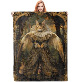 VANZEV Renaissance Cat Blanket Gifts for Women, Art Cat Flannel Blanket, Soft Warm Lightweight Throw Blankets for Bed Couch Home Travel Cat Decor 50" x 60"